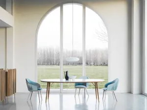 Tavolo ovale in vetro retrolaccato New Merge 01 di Presotto