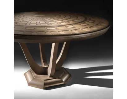 Tavolo rotondo Palazzi Pantheon in legno intarsiato a mano di Arte Brotto