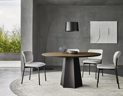 Tavolo rotondo Poliedro in Rovere Termotrattato di Sangiacomo