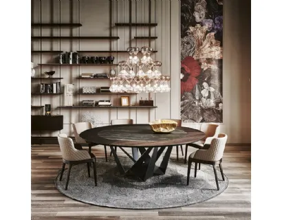 Tavolo con piano in ceramica e legno e base in acciaio Skorpio Ker Wood Round di Cattelan Italia