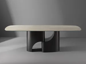 Tavolo Taijitu con piano in marmo e base in metallo di Bonaldo