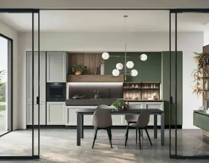 Cucina lineare Classica Beverly v03 in frassino laccato di Stosa