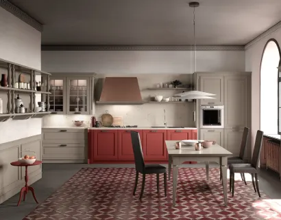 Cucina Classica lineare Dolcevita v06 in laccato Tortora e Rosso Ossido con top in quarzo Imperial Caramel di Stosa