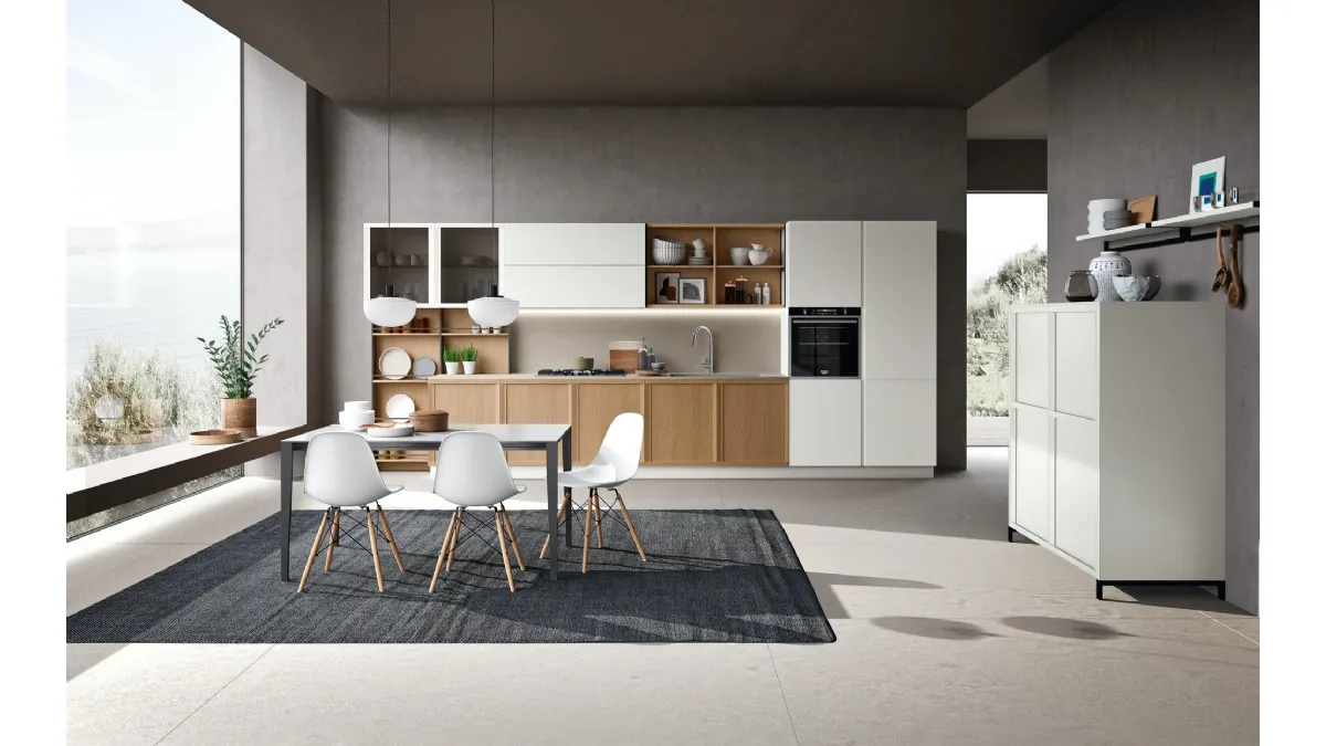 Cucina Classica lineare Newport v08 in Rovere Avena e laccato Bianco Ice di Stosa