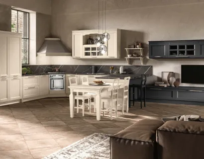 Cucina Classica angolare con penisola Beverly v05 in Frassino Crema di Stosa