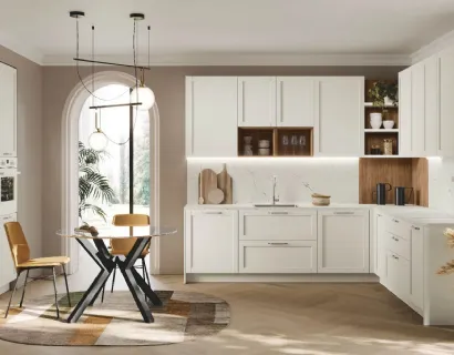 Cucina Classica angolare Sveva v02 in Alkorcell White Matt con top in quarzo di Stosa