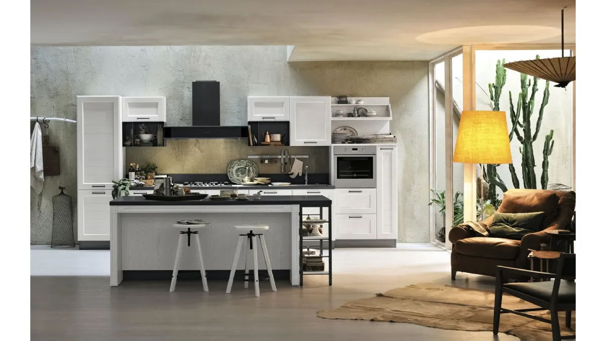 Cucina Classicha York v2 Anta Dogata Rovere Bianco Artic e Maniglia Francesca in finitura Peltro di Stosa