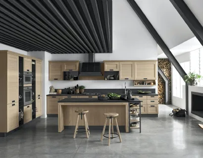 Cucina Classica York v3 Anta Dogata Rovere Nordic, Maniglia ad incasso MTAB di Stosa
