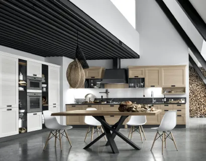 Cucina Classica York v4 Anta Dogata Rovere Nordic, Anta Dogata Rovere Bianco Artic, Maniglia ad incasso MTAB di Stosa