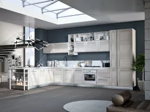 Cucina Classica York v6 in Rovere Calce, Elementi a giorno in lamiera finitura Laccato Bianco opaco di Stosa