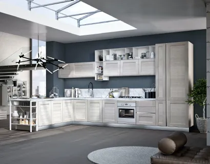 Cucina Classica York v6 in Rovere Calce, Elementi a giorno in lamiera finitura Laccato Bianco opaco di Stosa