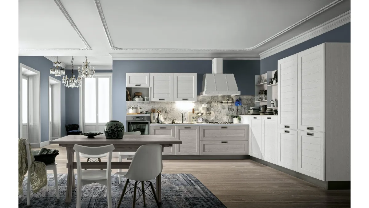 Cucina Classica York v7 Anta Dogata Rovere Calce, Anta Dogata Rovere Bianco, Maniglia ad incasso MTAB di Stosa