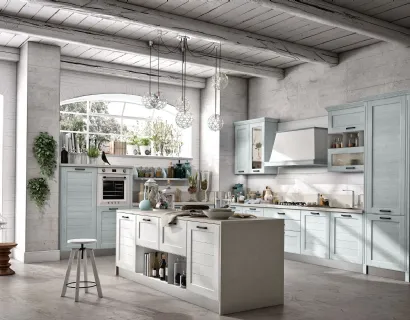 Cucina Classica York v8 in Rovere Bianco e Celeste con Maniglia Francesca di Stosa