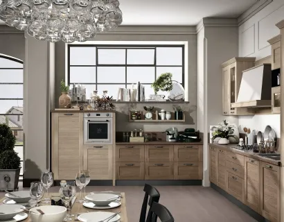 Cucina Classica York v9 in Rovere Nordic e Visone, Maniglia Soul Finitura Peltro Stosa