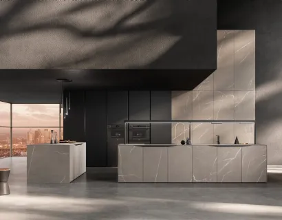 Cucina Design lineare Elementi in ceramica gres effetto pietra di Snaidero