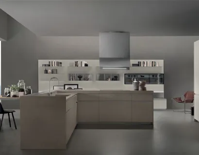 Cucina Design con isola ad angolo Icon 02 in Gres Porcellanato e Rovere Quercus di Ernestomeda