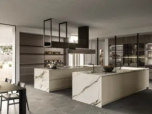 Cucina Design con doppia isola Link 02 in laccato e gres di Snaidero