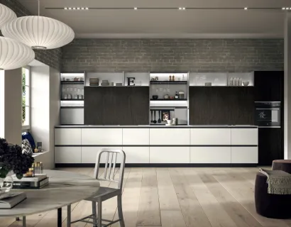 Cucina Design lineare Link in laccato Bianco e nobilitato effetto legno di Snaidero