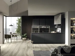 Cucina Design con penisola Link in laccato Nero di Snaidero