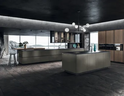 Cucina Design lineare Look 01 in metal town e legno olmo visone di Snaidero