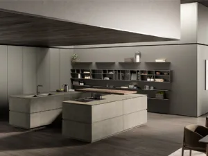 Cucina Design con isola Obliqua 02 in Biomalta Grigio Siliceo di Ernestomeda