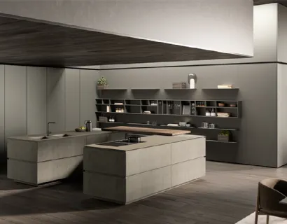Cucina Design con doppia isola Obliqua 02 in Biomalta Grigio Siliceo di Ernestomeda