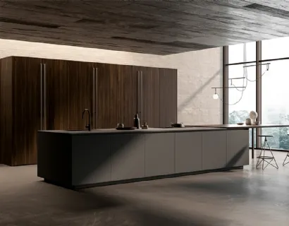 Cucina Design con isola One 02 in Fenix Grigio Etna di Ernestomeda