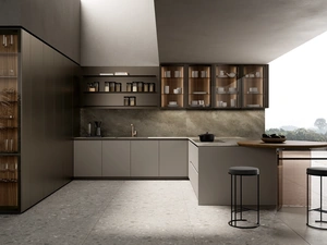 Cucina Design con penisola One 03 in alluminio laccato effetto metallo di Ernestomeda