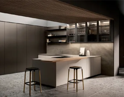 Cucina Design con penisola One 03 in laccato Zero Gloss Limo di Ernestomeda
