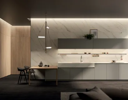 Cucina Design con penisola One 05 in laccato Flat Matt Grigio Paloma di Ernestomeda