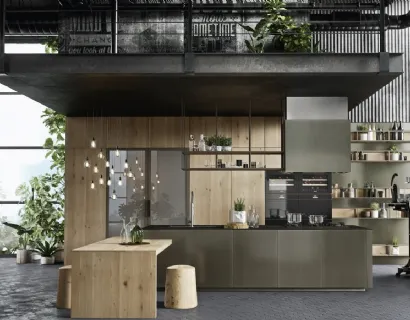 Cucina Design con isola e penisola Opera Alluminio e Rovere di Snaidero