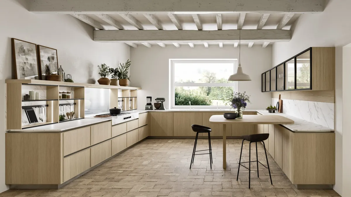 Cucina Design angolare con penisola Quadra 02 in Rovere di Snaidero