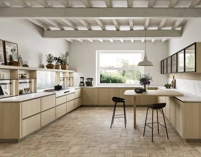 Cucina Design angolare con penisola Quadra 02 in Rovere di Snaidero
