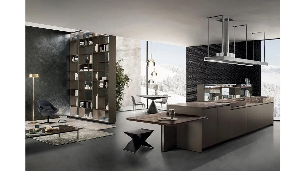 Cucina Design Soul 03 con isola in Rovere Termotrattato e Laccato Opaco di Ernestomeda