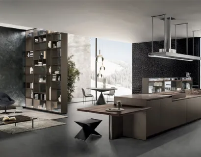 Cucina Design Soul 03 con isola in Rovere Termotrattato e Laccato Opaco di Ernestomeda