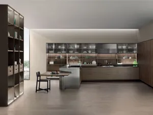 Cucina Design con penisola Soul 02 in Rovere Terra d Ombra Nodato e Laccato opaco di Ernestomeda