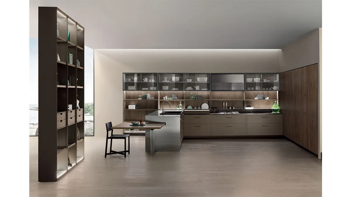 Cucina Design con penisola Soul 02ra d'Ombra Nodato e Laccato opaco di Ernestomeda
