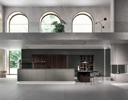 Cucina Design con isola Way Materia Calce Tortora e Rovere di Snaidero