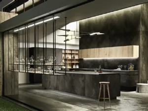 Cucina Design con isola Way Materia in gres Ossido Nero di Snaidero