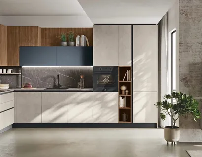 Cucina Moderna angolare Art-Kaya 06 in materico cemento di Stosa