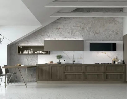 Cucina Moderna ad angolo con penisola City v02 in Termo Strutturato Rovere Liquirizia e Pet Caffè di Stosa