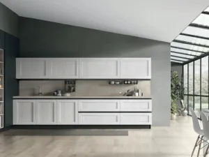 Cucina Moderna ad angolo City v06 in Termo Strutturato Rovere Bianco e Pet Nero opaco di Stosa