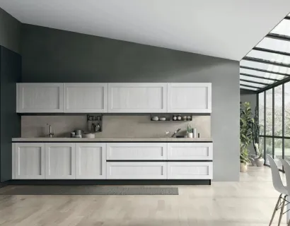 Cucina Moderna ad angolo City v06 in Termo Strutturato Rovere Bianco e Pet Nero opaco di Stosa