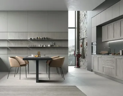 Cucina Moderna lineare City v07 in Termo Strutturato Rovere Brizzo e Pet Grigio Fumo di Stosa