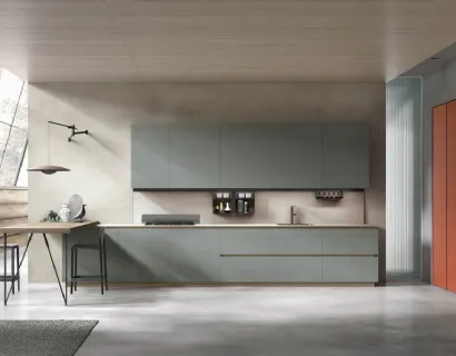 Cucina Moderna con penisola Color Trend v05 in laccato opaco Ginepro e Lavaredo di Stosa