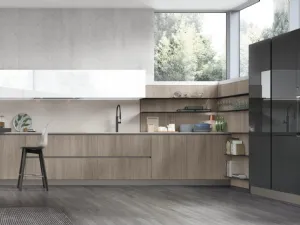 Cucina Moderna con penisola Infinity v06 in Termo Strutturato Rovere Sesamo di Stosa