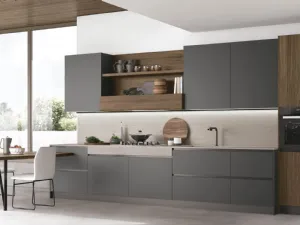 Cucina Moderna con penisola Infinity v02 in Pet canna di Fucile e Rovere Liquirizia di Stosa