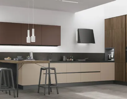 Cucina Moderna con penisola Infinity v04 in Pet e Rovere Liquirizia di Stosa