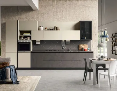 Cucina Moderna lineare Kaya v05 in nobilitato Conchiglia opaco e ossido materico Slate Grey di Stosa