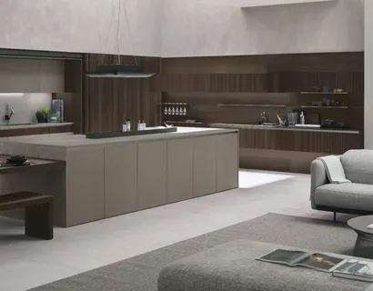 Cucina Moderna Natural 01 in Rovere e Neolith® Cement Satin di Stosa